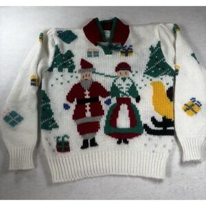 Vintage Windcrest Hand Knit‎ Collared Women's Med Christmas Sweater